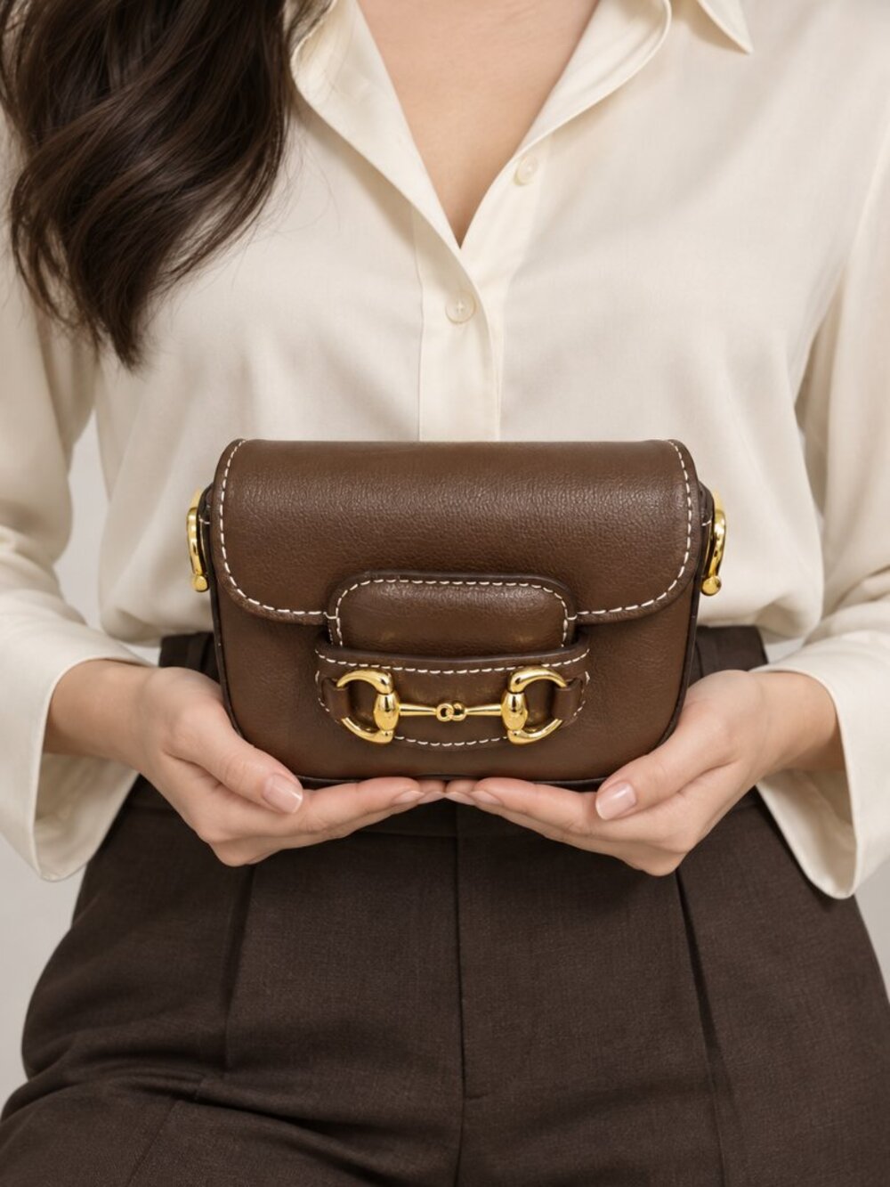 Gucci Small Brown Leather Mini Shoulder Bag with Gold Hardware